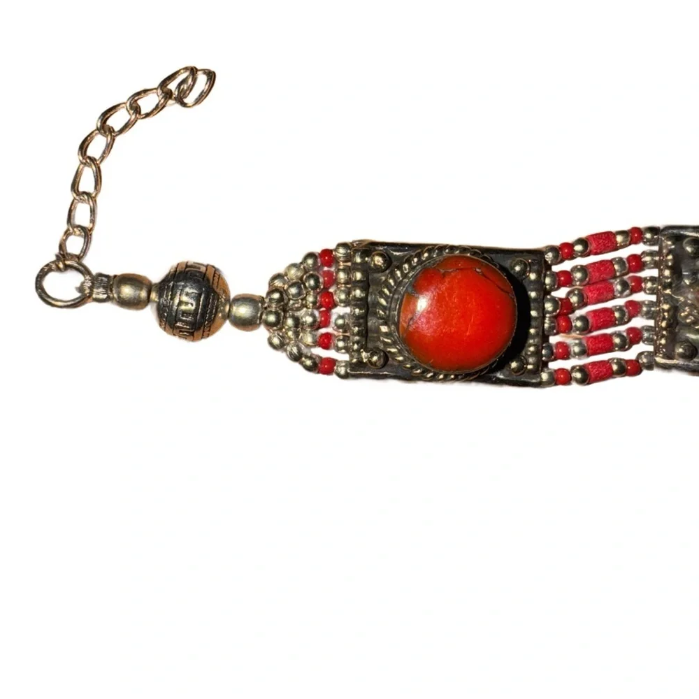 Handcrafted Bohemian Red and Turquoise Jewelry Set